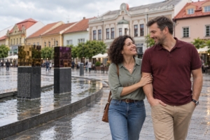 Dvojica na dennom rande v centre Liptovského Mikuláša, ilustračná AI fotografia