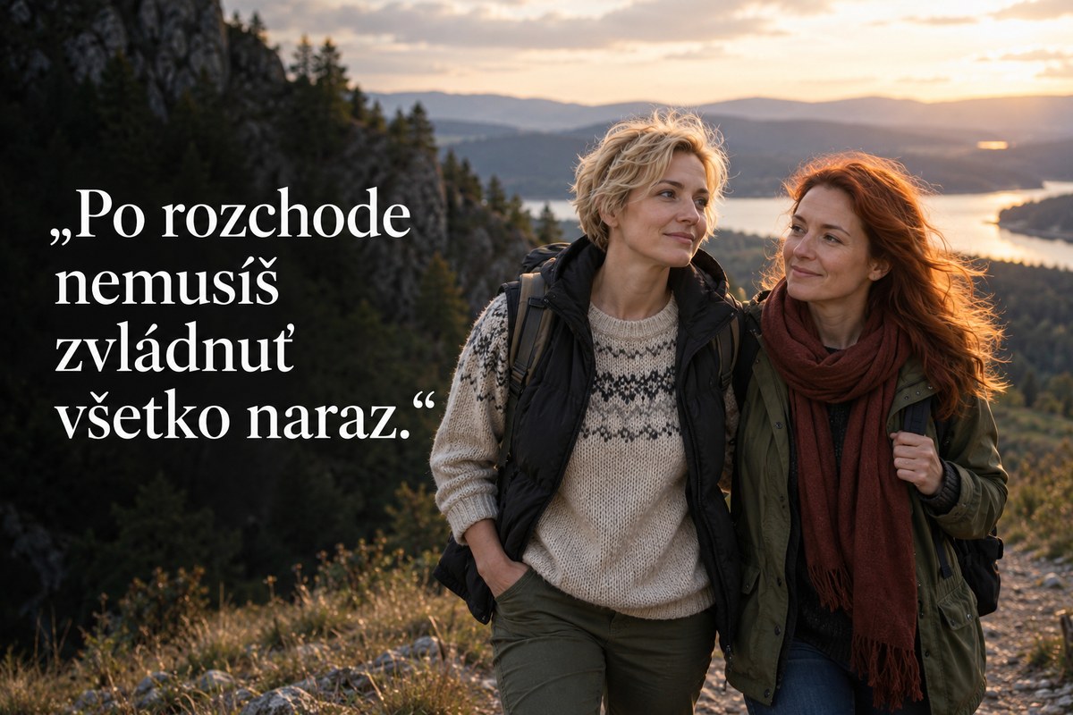 Podpora blízkej osoby počas náročného obdobia po rozchode. Citát: Po rozchode nemusíš zvládnuť všetko naraz.
