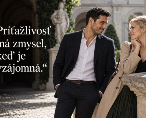 Vzájomná príťažlivosť pri nenútenom rozhovore. Citát: Príťažlivosť má zmysel, keď je vzájomná.