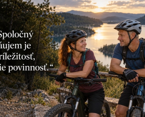 Spoločný záujem o bicyklovanie a čas vo dvojici. Citát: Spoločný záujem je príležitosť, nie povinnosť.